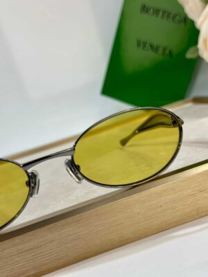 Bottega Veneta BV1386S Silver Yellow Lens Sardine Sunglasses