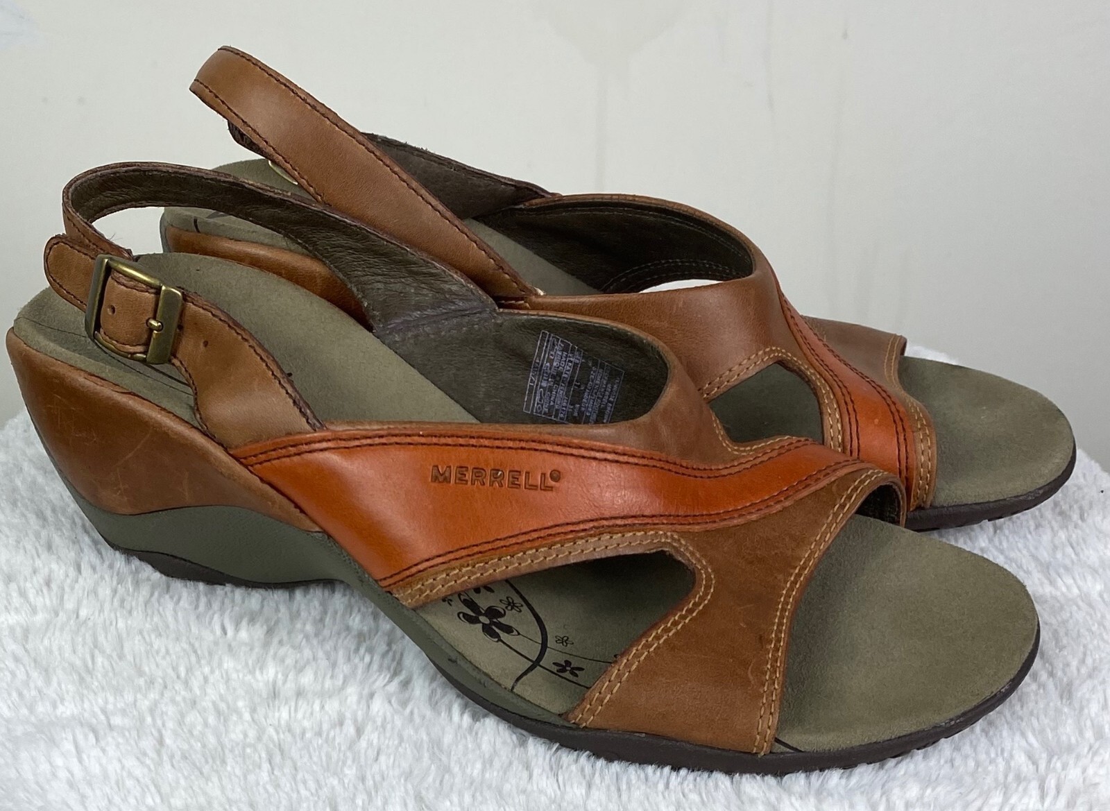 Merrell Primrose sandali con zeppa donna 6 pelle marrone slingback!