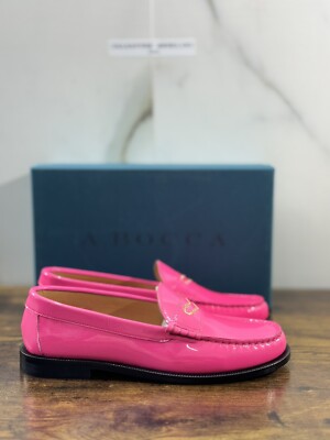 A.Bocca Mokassin Damen Leder Rosa Lack College Luxus Handgefertigt 36