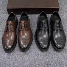 Brogue Carved Lace Up Business Formal Shoes Mens Real Leather Soft Oxfords Size