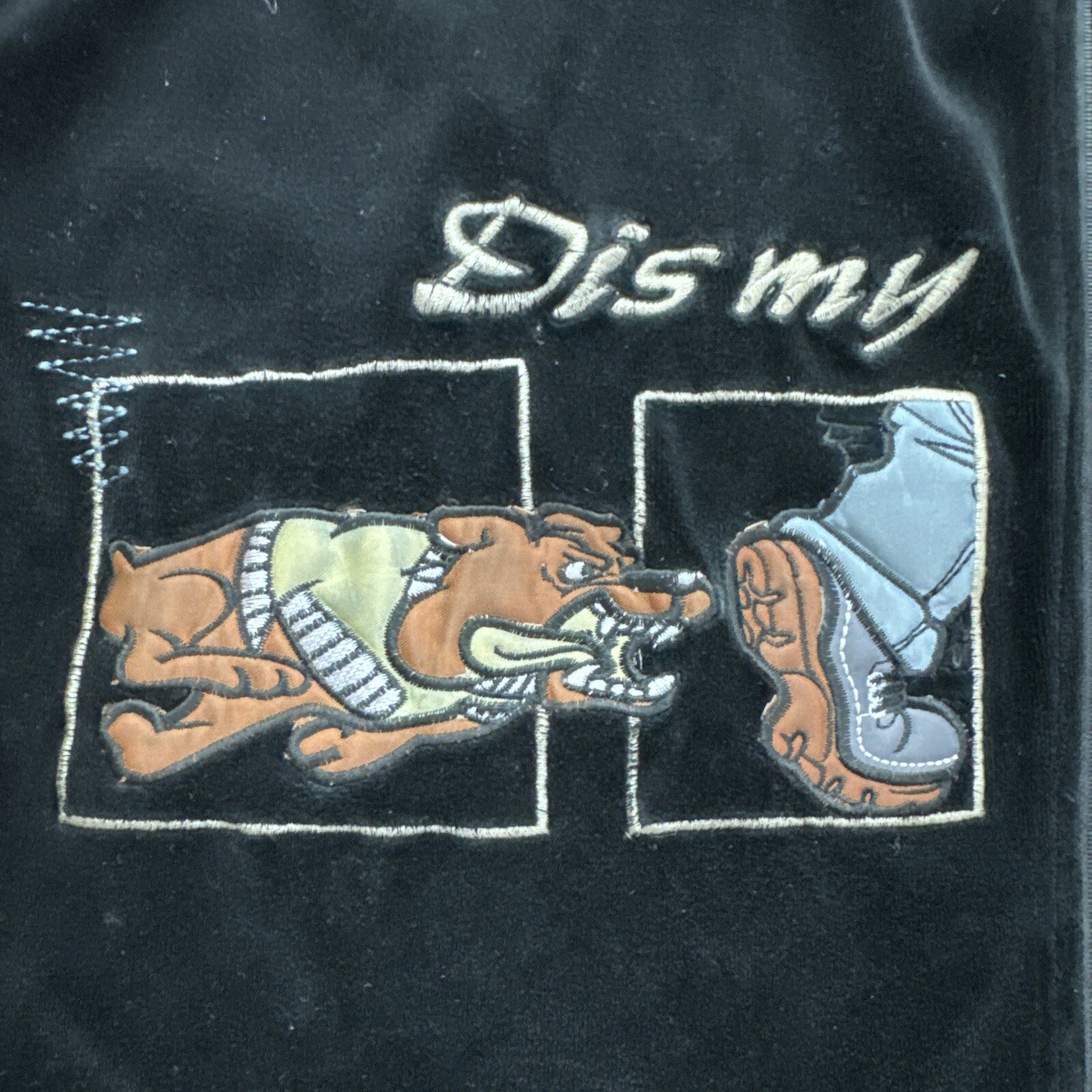 PONY Giacca da pista velluto sfocata blu grezzo Y2K anni '90 da uomo XL cane dis mia culla streetwear