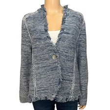 Chicos Blazer Cardigan Medium/1 Space Dye Fringe Business Casual Career Button