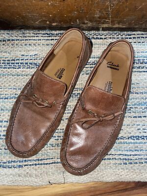 Clarks Men Brown Leather Penny Loafers Driving Mocs Cushion Soft Sz 12M Clarks driving loafers mens - Gem main image 3