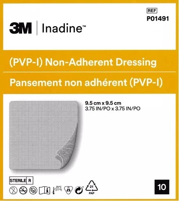 Inadine Iodine - PVP-I Non Adherent Dressings - 9.5cm x 9.5cm - 10 Dressings