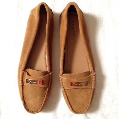 NEW! TAHARI Designer Brown Leather MARILU Loafers Slip On  display picture 1