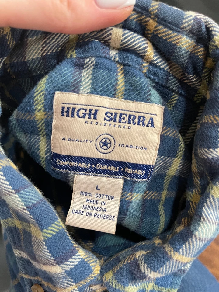 Camisa informal High Sierra para hombre azul a cuadros 100 % algodón con botones talla L Foto 4 de 4