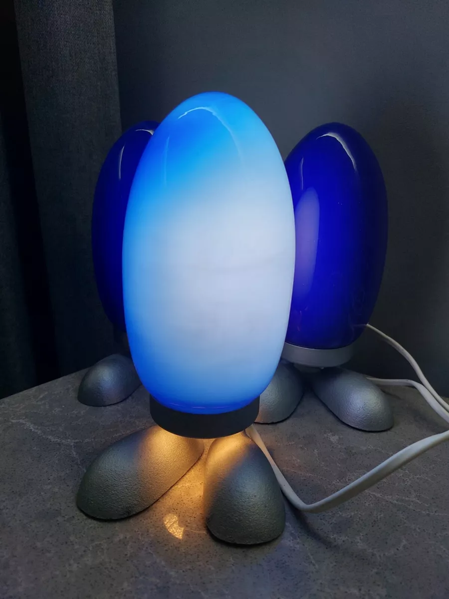 Vintage 1990s Three Ikea Dino Egg Lamps Type B9806 Table Lamps Blue
