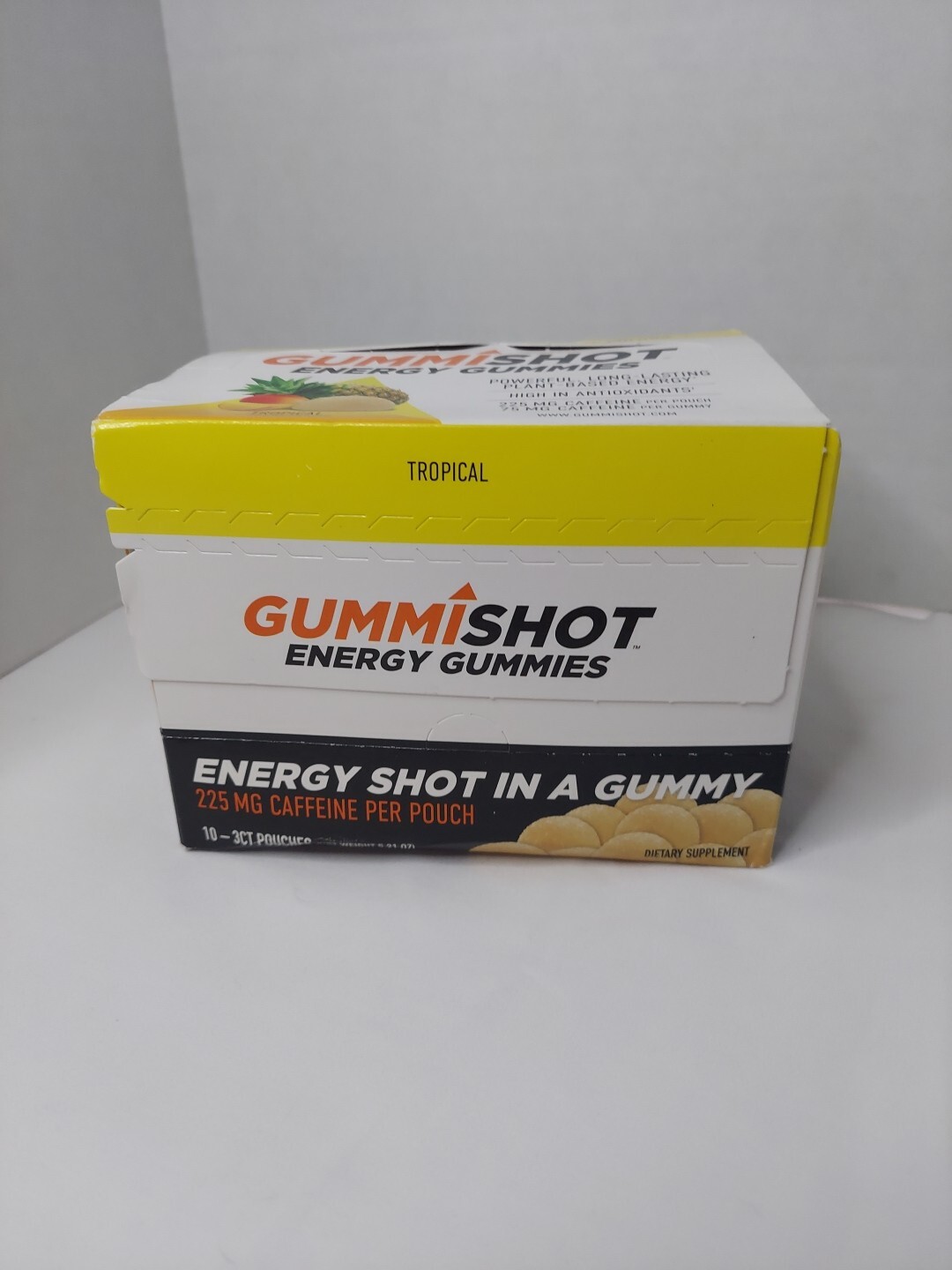 Gummishot Energy Gummies TROPICAL 10-3 Count Pouches 225mg Caffeine Per Pouch