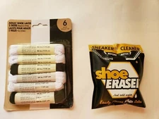 Shoe Laces & Cleaning Sponge, 6pk 2pr Black, 4pr White Flat 2 Sizes 45”/54” 