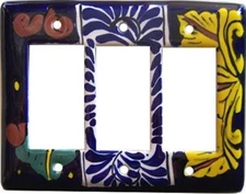 TalaMex Mexican Ceramic Wall Plate Triple Decora Marigold GFI/Rocker Switch