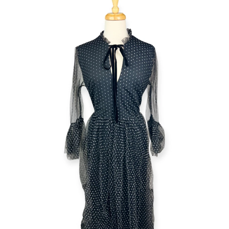 Maxi Vestido Ina Swiss Dot Talla Grande Manga Transparente Pinup Hada Capricho Gótico Brujo Foto 2 de 4