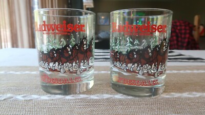 RARE 1989 BUDWIESER Clydesdales Whiskey Glasses 4.25''