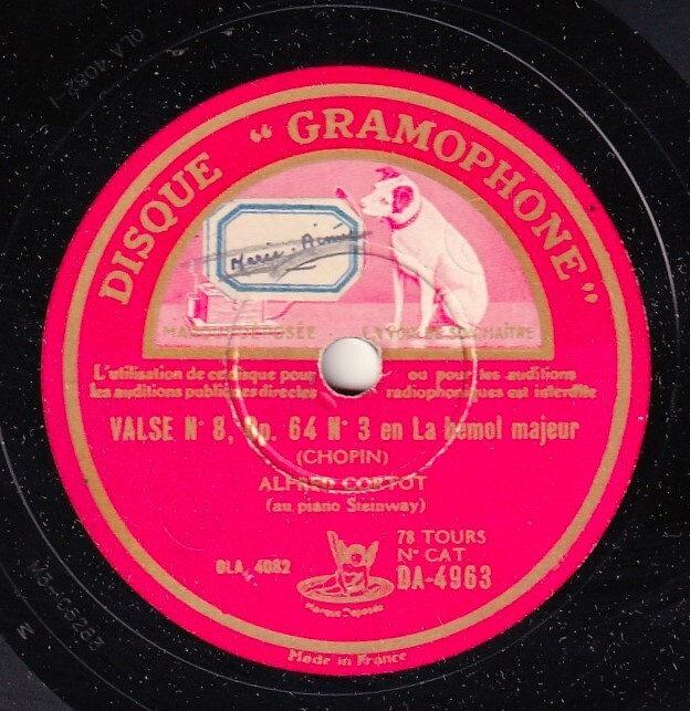 Cortot. Chopin (Selection of waltzes - from set). HMV DA 4962-4 (3). NM-, scr