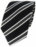 Tigertie Designer Seidenkrawatte Weiß Schwarz Gestreift - Krawatte Seide Silk