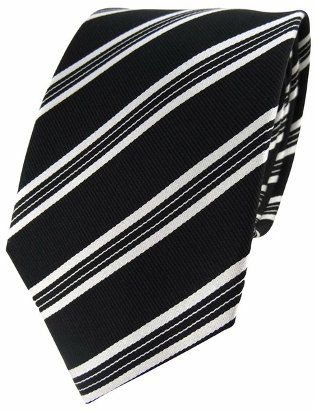 Tigertie Designer Seidenkrawatte Weiß Schwarz Gestreift - Krawatte Seide Silk-image