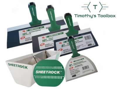 USG Sheetrock 6'', 8'',10'', 12'' Pro Drywall Taping Knife + 12'' USG Pan+ Grip