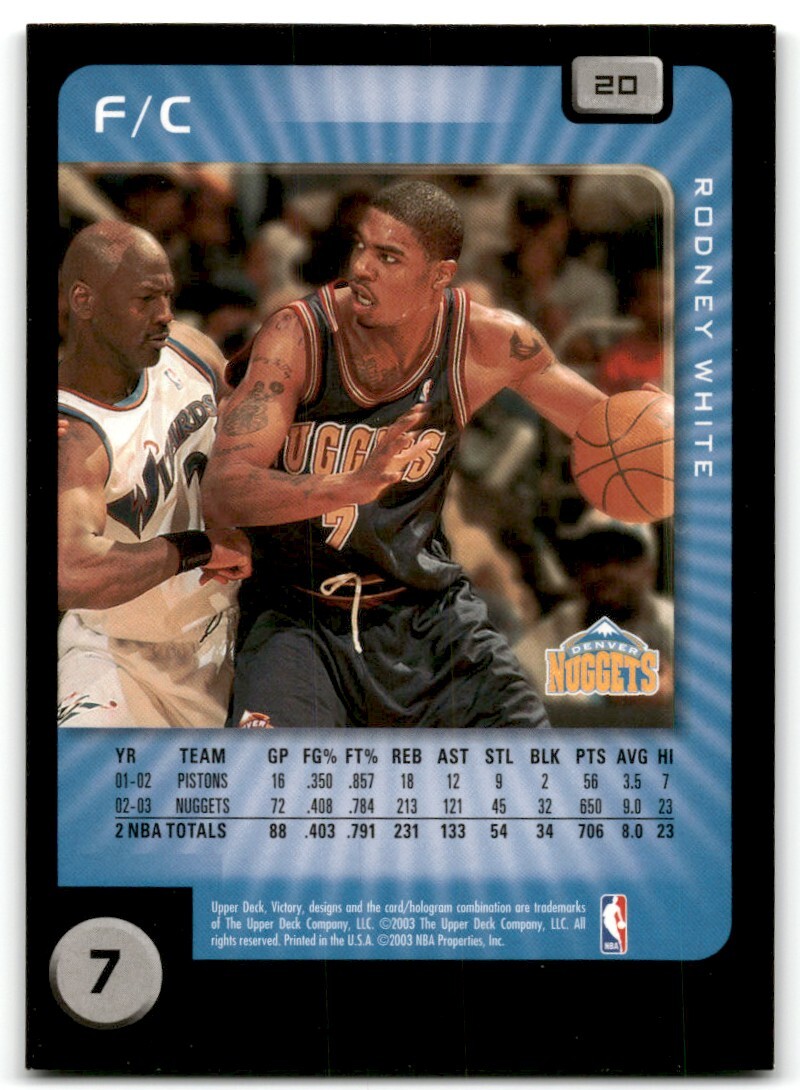 2003-04 Upper Deck Victory Basketball Card Rodney White #20 Denver