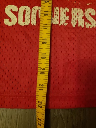 VTG 70s OKLAHOMA SOONERS Red Nylon Mesh Sports Jersey Shirt BOYS Sz M? FLAWS - Picture 13 of 16