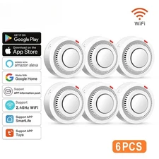 6Pack Smart Smoke Sensor Smartlife APP Control Smoke Alarm 85dB On Site Alarm