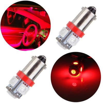 2x BA9 5-SMD Ultra Red High Power LED Map Dome Light Bulbs Lamp BA9S H6W T4W