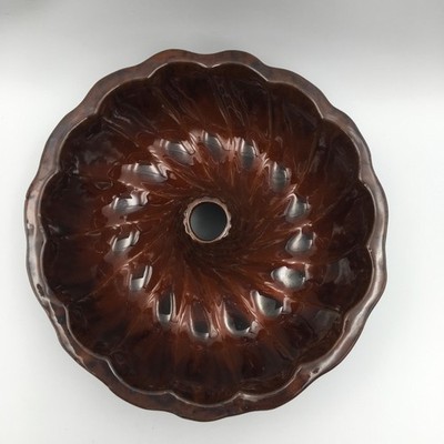 Antique Pennsylvania Redware  Pottery  Sponge  Glaze Turks Head Bundt Cake Mold
