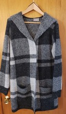 Cozy Sweater Coat with Hood B&W Plaid