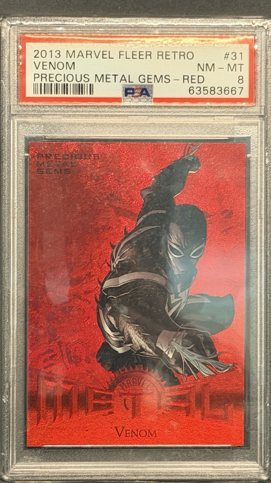 2013 Fleer Retro PMG Red Venom #31 /100 PSA 8 Marvel Metal Gems