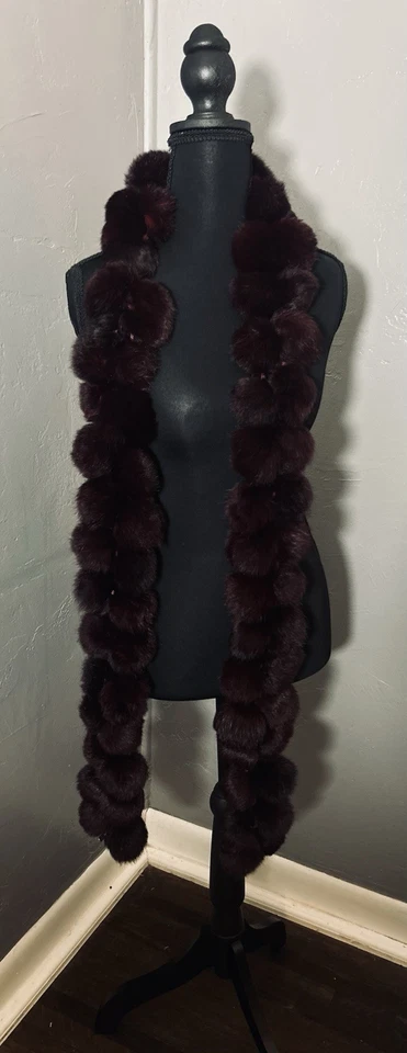 Cejon Mujer Pom Pom Piel de Conejo Bufanda Color Es Púrpura Profundo ¡Y Tan Suave! Foto 2 de 4