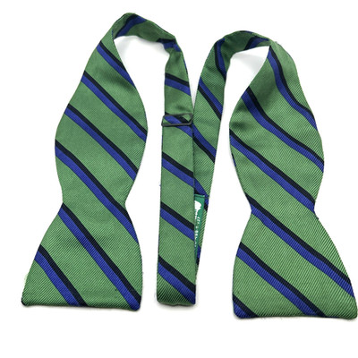 Beau Ties Vermont Silk Repp Striped Butterfly Green Blue Bow Tie USA Adjustable