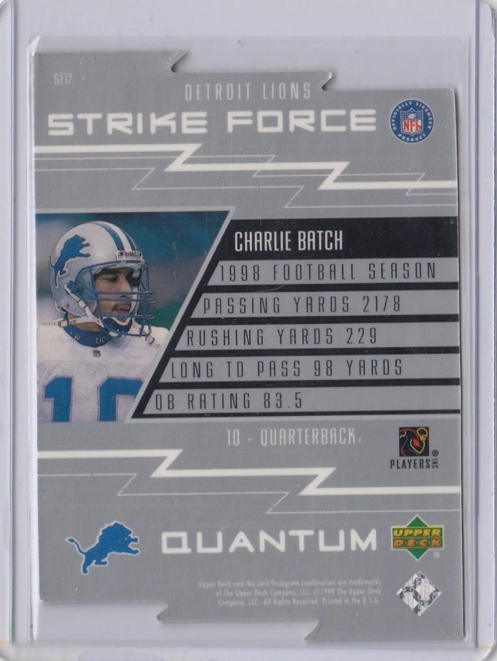1999 Upper Deck Strike Force Quantum Silver #SF17 Charlie Batch 015/100 - Photo 2/2