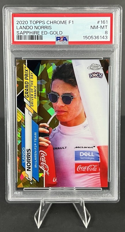 2020 Topps Chrome Sapphire F1 Lando Norris RC Rookie Gold /50 PSA 8 #161 Pop 7