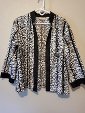 Chico's Black White Zebra Print Lightweight Open Front Jacket Size 2 US 12 LG 