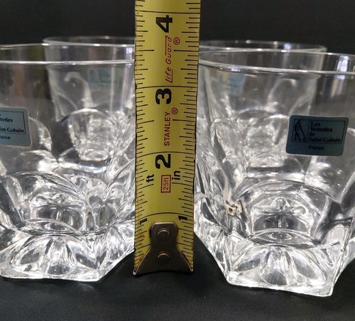 Set 4 Vintage Verreries De SAINT Gobain Old Fashioned Glasses Whiskey Flower - Picture 6 of 9