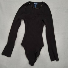 Scoop Ribbed Long Sleeve Bodysuit Women s Large Black Thick Knit Cold Weather