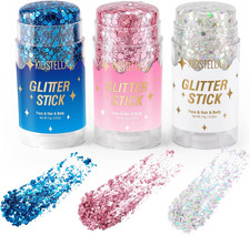 Body Glitter Stick for Face Hair, Pink Blue White Glitter Mermaid Makeup