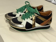 JIMMY CHOO LONDON ICONIC GREEN MIX MEDIA LOGO SNEAKERS 39.5 US 9.5