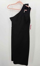 Oscar de la Renta Black Size 10 One Shoulder Knee Length Sleeveless Dress