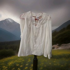 1970 Vintage Jessica  s Gunnies Cream Blouse Victorian Cotton Gauze Buttons Small