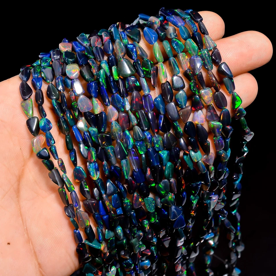 Cuentas lisas caídas de piedras preciosas de ópalo etíope negro 4X3 10X6 mm hilo 8" AB-709 Foto 3 de 4