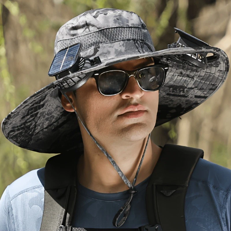 UV-Protective Rechargeable Wide-Brimmed Portable Men's Solar Powered Fan Sun Hat