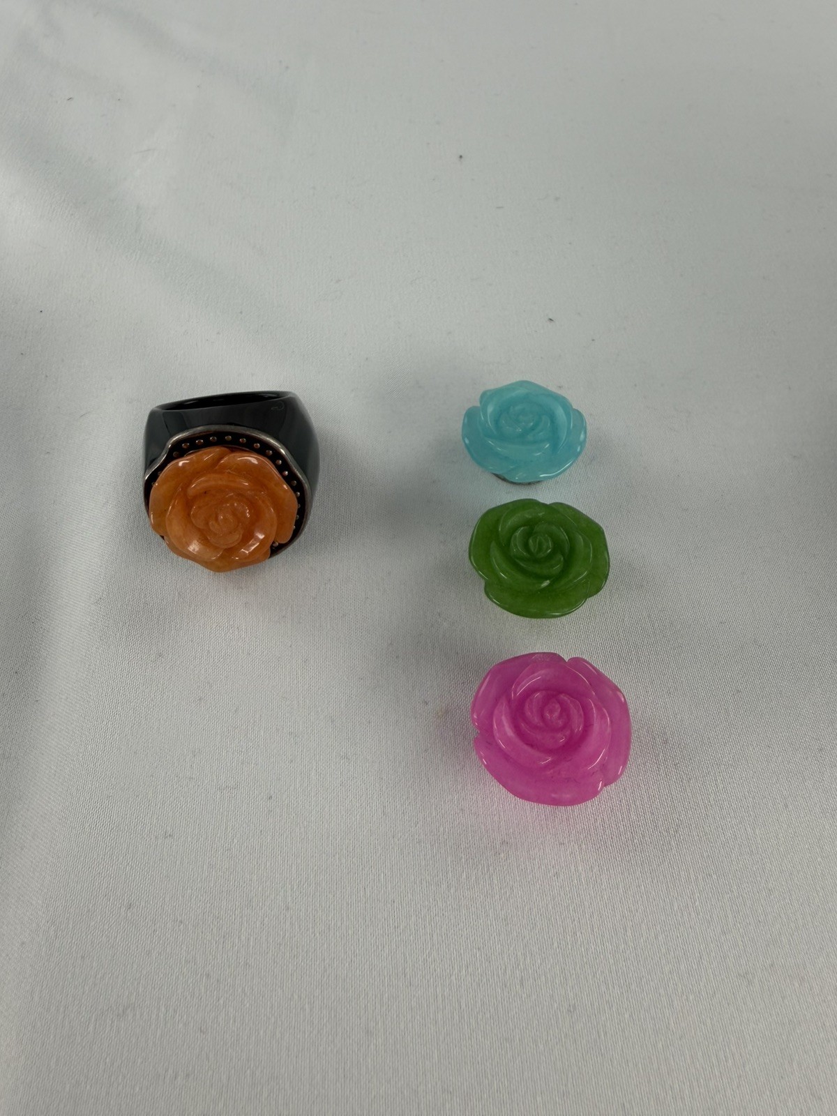 Interchangeable Carved Rose Ring Set Excellent Co… - image 3