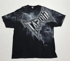 Vintage Tapout Black MMA Cage Fighting All Over Print Logo Y2K Mens Size 2XL