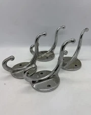 Lot Of 4 Authentic Antique robe towel hook holders bath deco double hooks Heavy