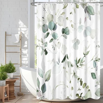 Sage Green Eucalyptus Shower Curtain Watercolor Plant Spring Botanical Leaf