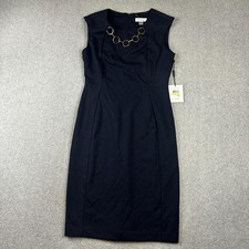 Calvin Klein Sheath Dress Womens 4 Blue Sleeveless Scoop Neck Knee Length Woven