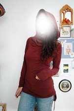 Guru Shop Pullover Riesenkragen Große Kapuze dunkelrot Hippie Ethno Schnüre S M