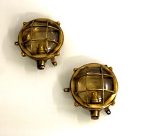 Plafoniera da Parete Paratia in Ottone Massello | Lampada da Terra Tartaruga Marina Nautica 2 Pezzi