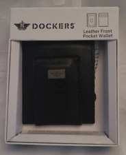 Dockers Men's Front Pocket Wallet - Black Leather - RFTD Protection