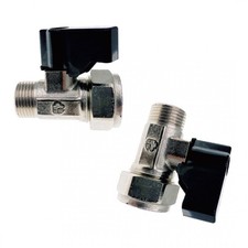 15mm x 3/8" Male Flat Faced Isolating Valve Black Lever for Flexi Tap Connector