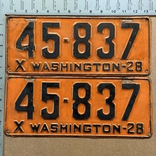 1928 Washington license plate pair 45837 YOM DMV STUNNING ORIGINAL PREWAR 24587